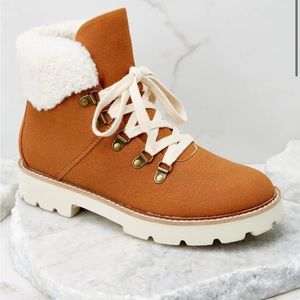 Cozy Faux Fur Lace Up Boots for Women // Warm Winter Boots in Tan or Brown